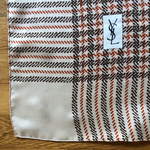 Yves Saint Lauren Couture Silk Square Scarf Neutral Colors Houndstooth pattern - Picture 9 of 16
